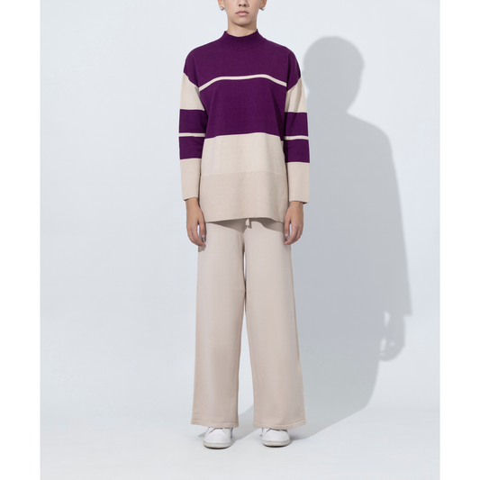 Bold Line Purple & Beige Co-ord Set