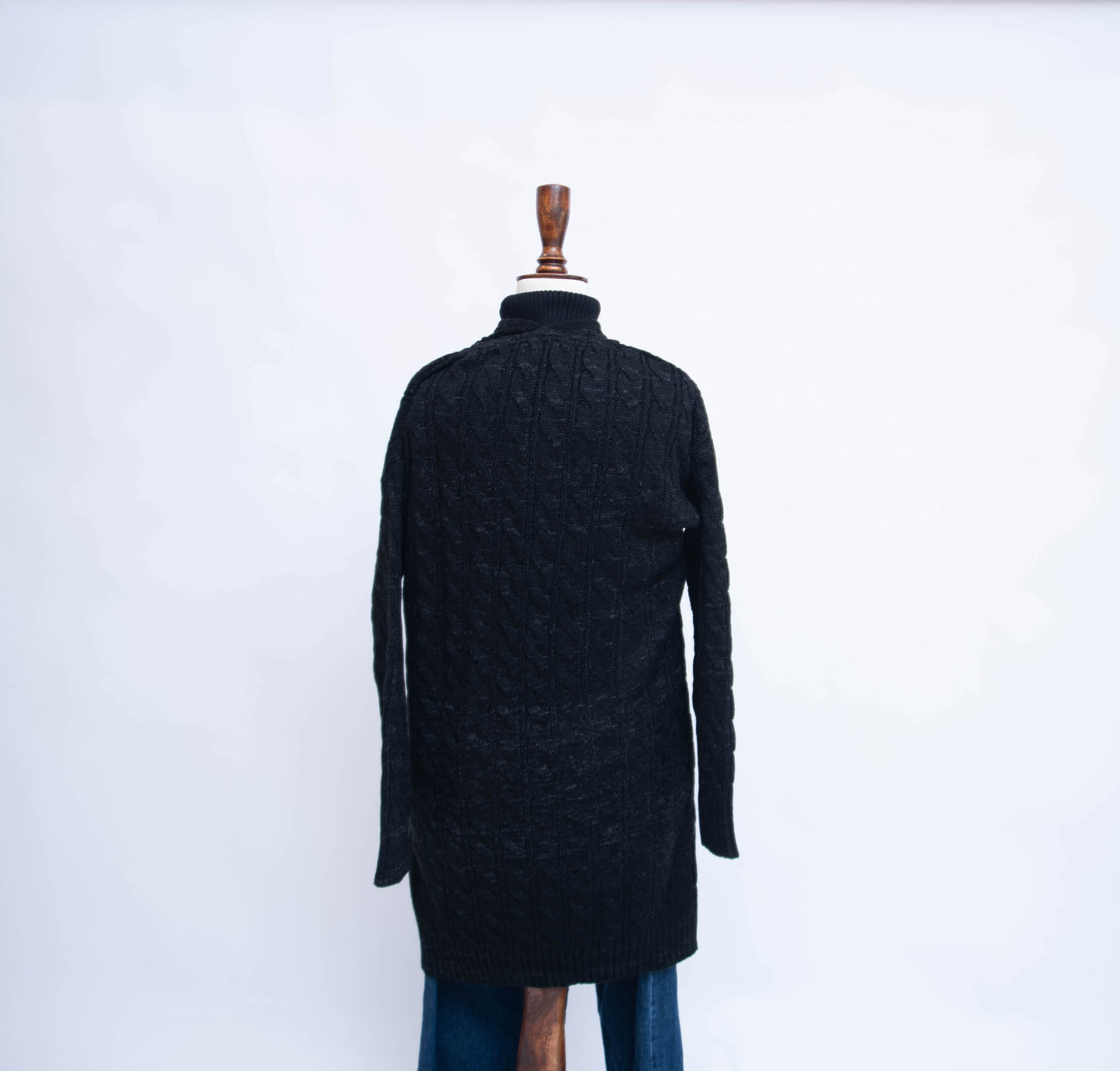 RIBBED OPEN MID LENGTH CARDIGAN WITH POCKETS (BLACK )