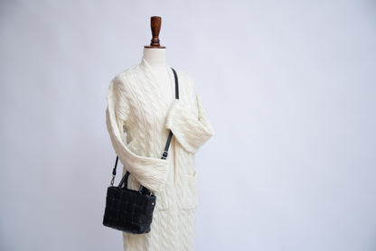 RIBBED OPEN MID LENGTH CARDIGAN WITH POCKETS (OFF WHITE)
