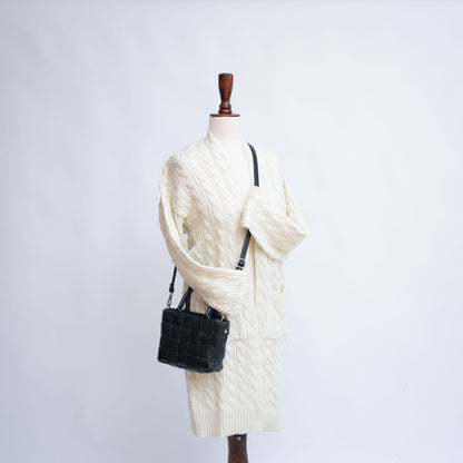 RIBBED OPEN MID LENGTH CARDIGAN WITH POCKETS (OFF WHITE)