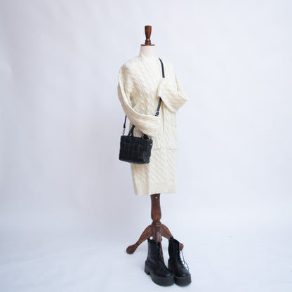 RIBBED OPEN MID LENGTH CARDIGAN WITH POCKETS (OFF WHITE)