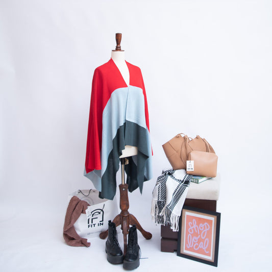 THREE TONE CAPE SHAWL WARM RED