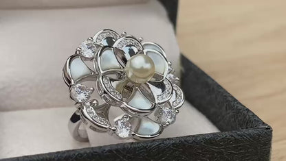 Twirling Pearl Blossom ring